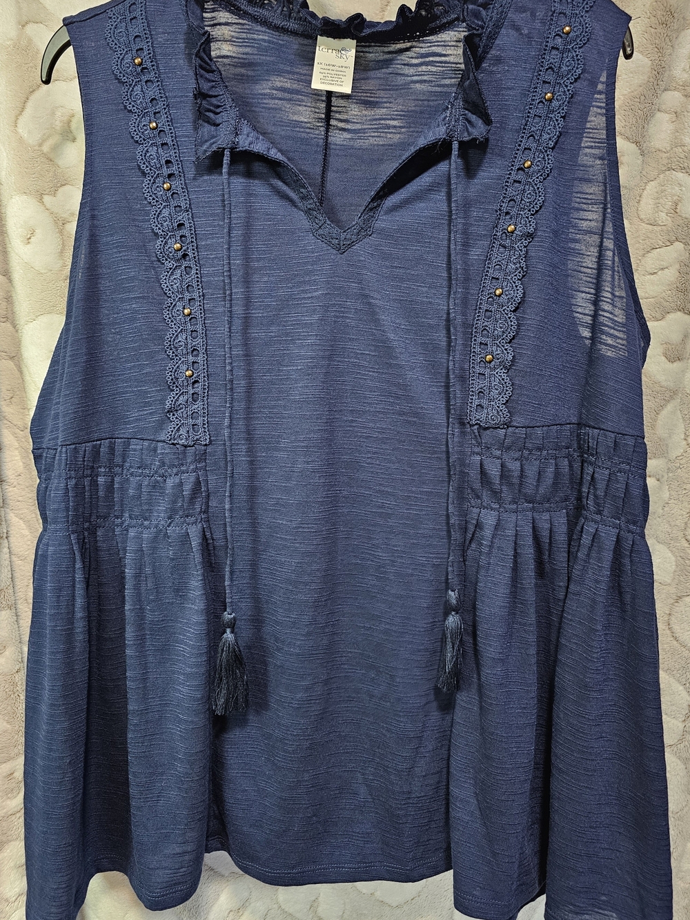 Terra & Sky Navy Blue Sleeveless Peasant Tunic